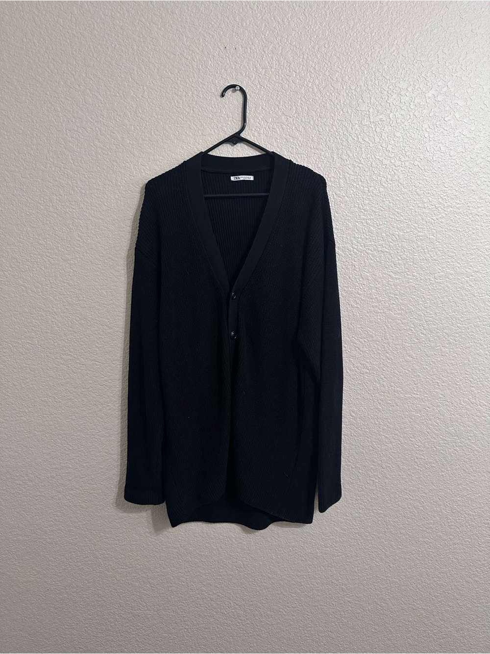 Zara Black Ribbed Knit Cardigan with Buttons